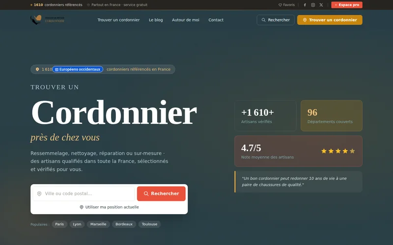 Trouver un Cordonnier, annuaire national de cordonniers